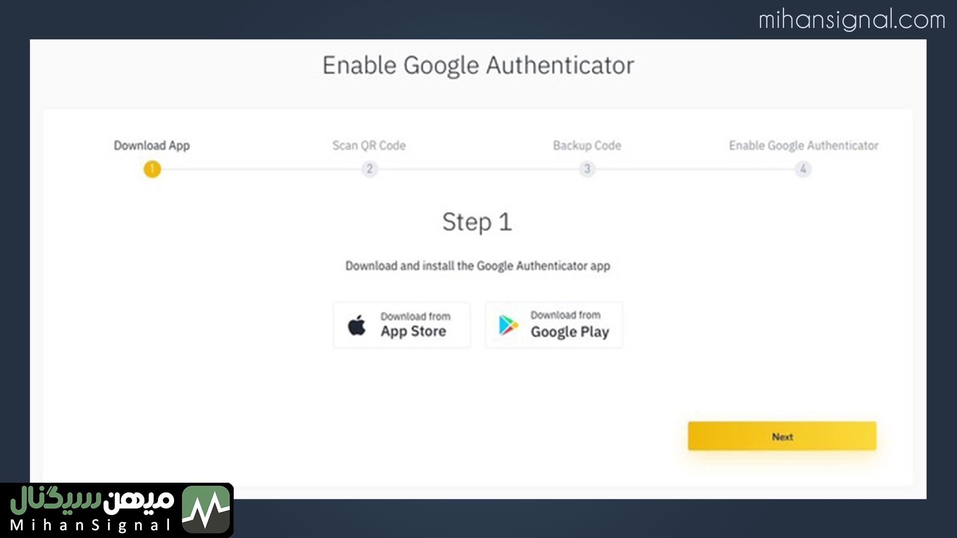 اگر هنوز برنامه Google Authenticator را روی تلفن همراه خود ندارید، آن را از googleplay یا appstore نصب کنید.